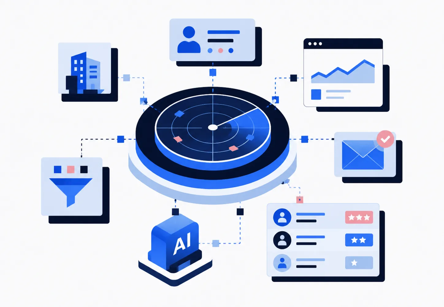 线索雷达与 AI 运营抽象示意图
